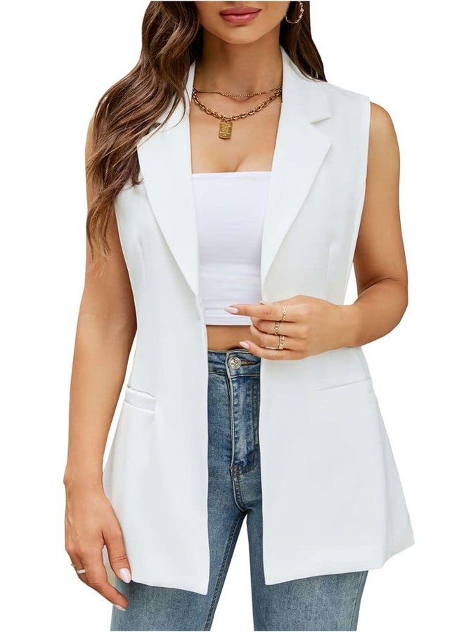 Kedera Womens Vest Dressy Casual V-Neck Button-Down Lined Suit Jacket Waistcoat Versatile Vests White - Image 1